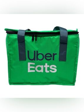 UBER EATS Green Insulated Delivery Bag Size 14”x 11”x 8” Zipper Closure 2 Handle